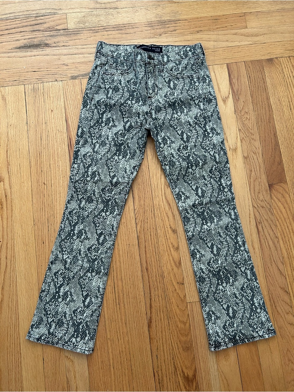 Veronica Beard Snake-Print Slim Bootcut Jeans - Gray